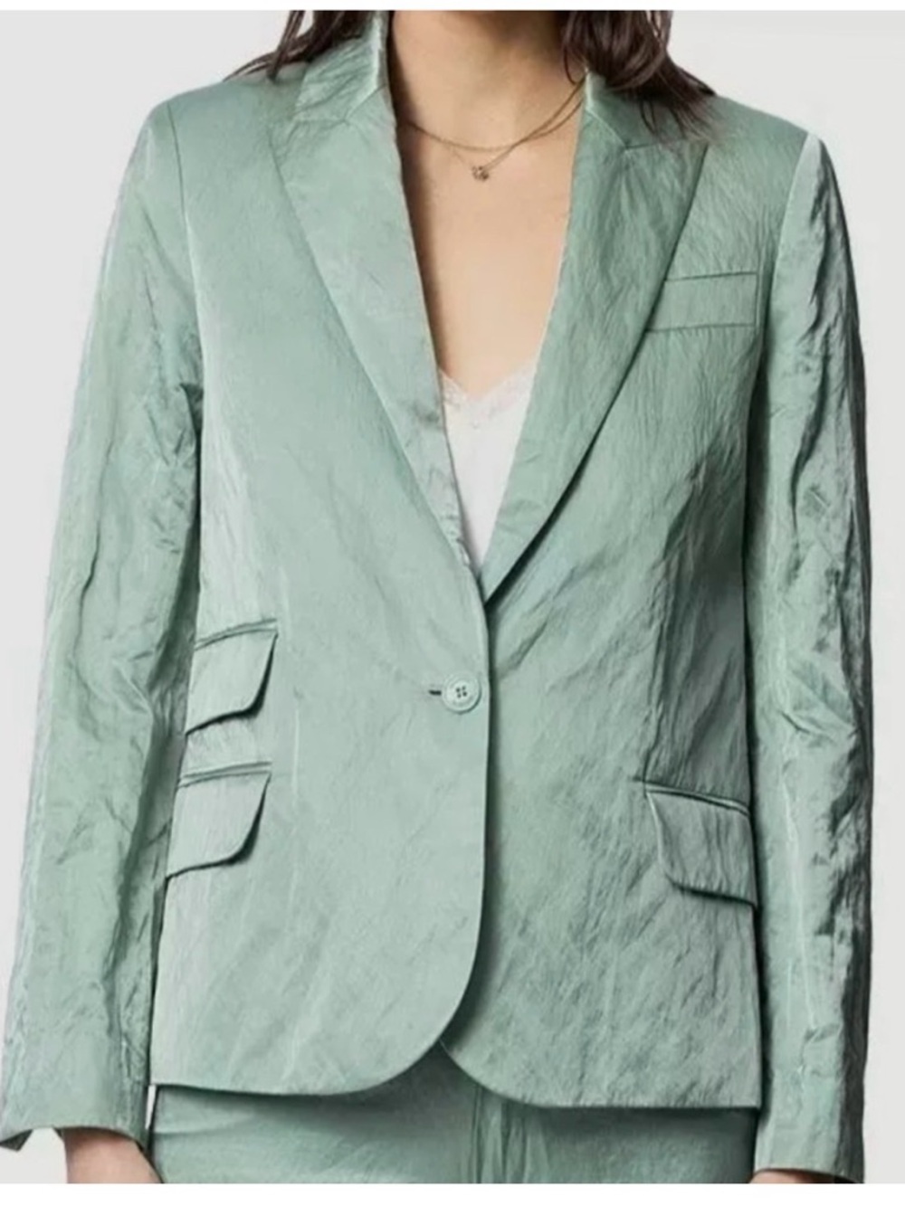 Zadig & Voltaire victor Satin Light Mint Single-Button Women's Blazer 36